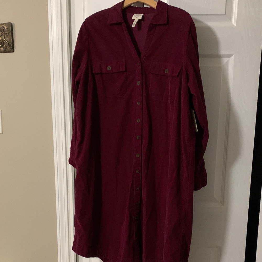 St. John's Bay Burgundy Long Sleeve Corduroy Dress